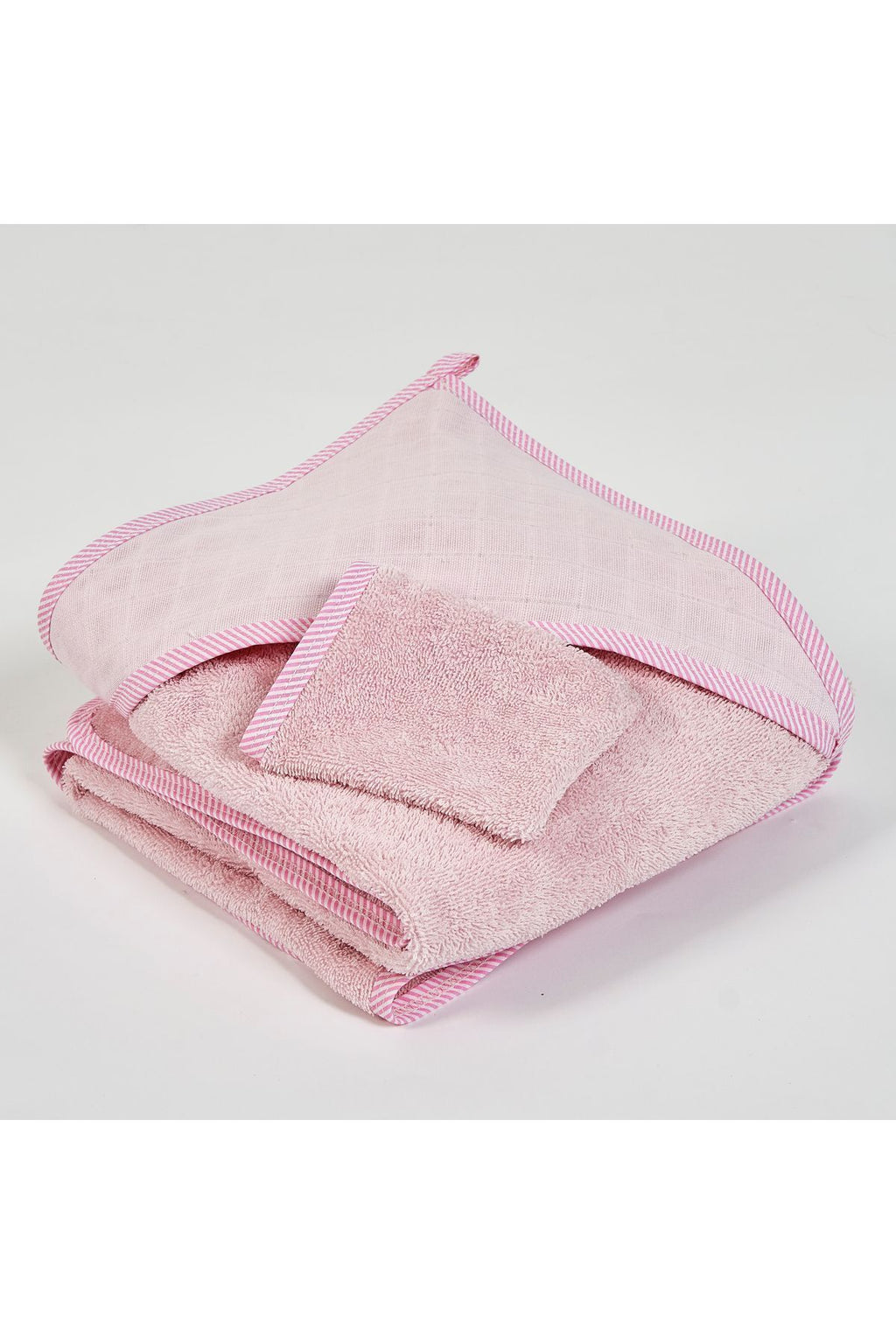 Müslin Başlıklı Bebek Havlusu Kız %100 Pamuk Pembe 75x80cm Banyo Eldiveni Hediyeli