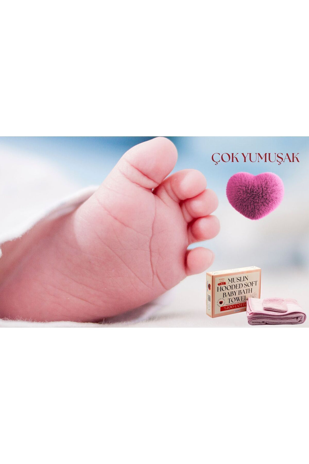 Müslin Başlıklı Bebek Havlusu Kız %100 Pamuk Pembe 75x80cm Banyo Eldiveni Hediyeli