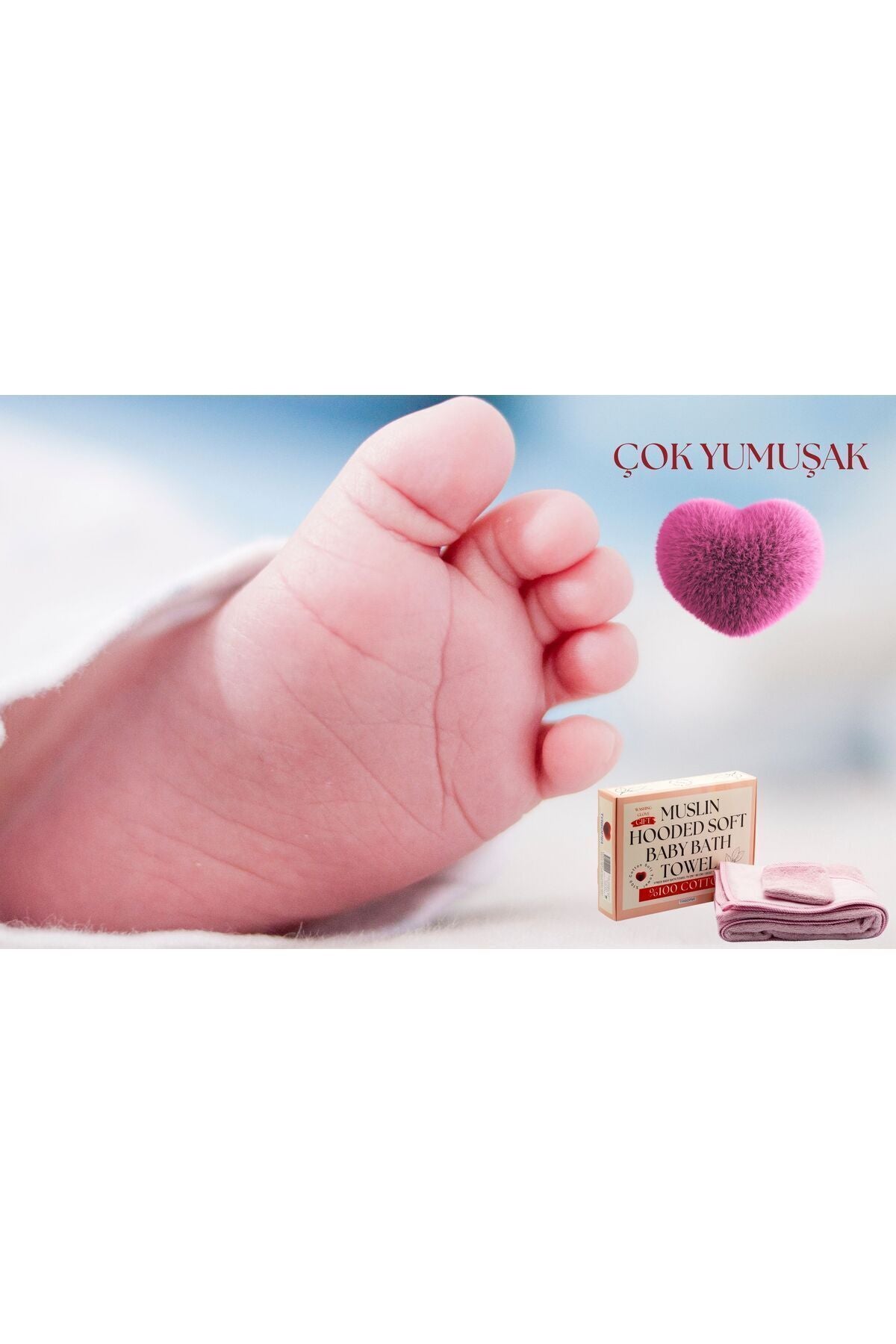 Müslin Başlıklı Bebek Havlusu Kız %100 Pamuk Pembe 75x80cm Banyo Eldiveni Hediyeli