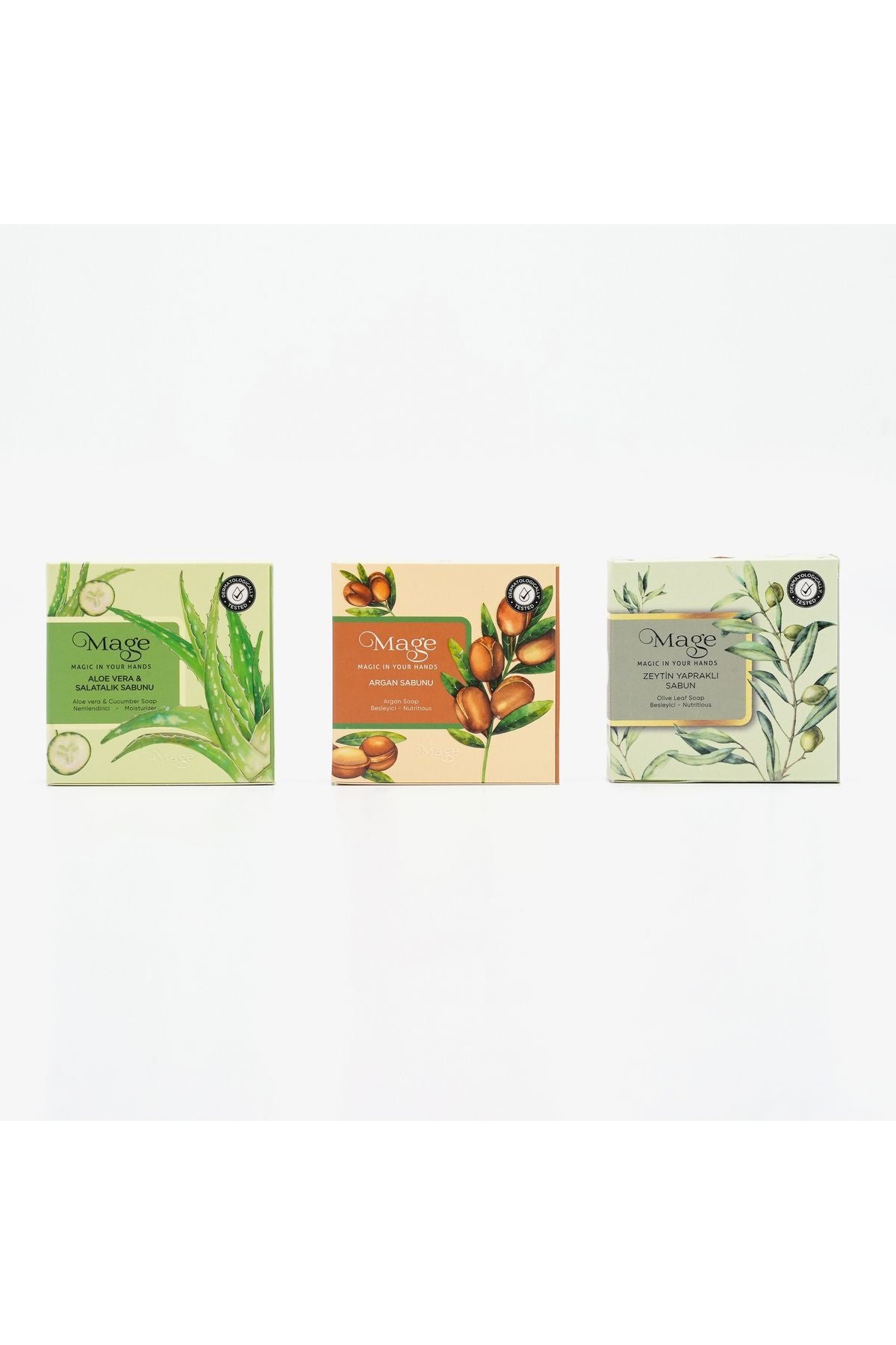 3' lü DOĞAL GÜZELLİK SABUN SETİ "Aloevera Salatalık - Argan - Zeytin Yaprağı "
