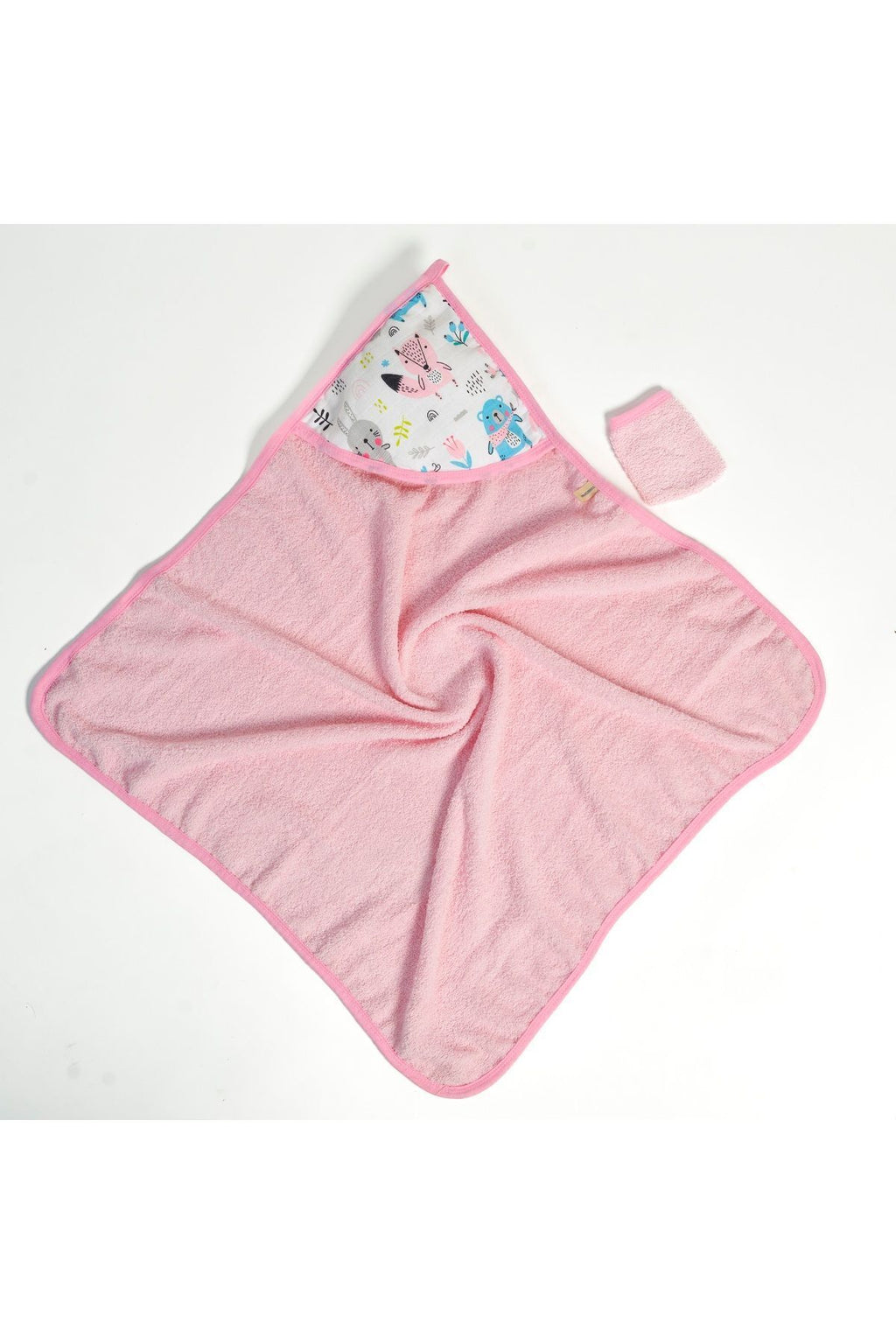 Müslin Başlıklı Bebek Havlusu 2 Adet Kız %65 Pamuk Pembe 75x80cm 2 Banyo Eldiveni Hediyeli