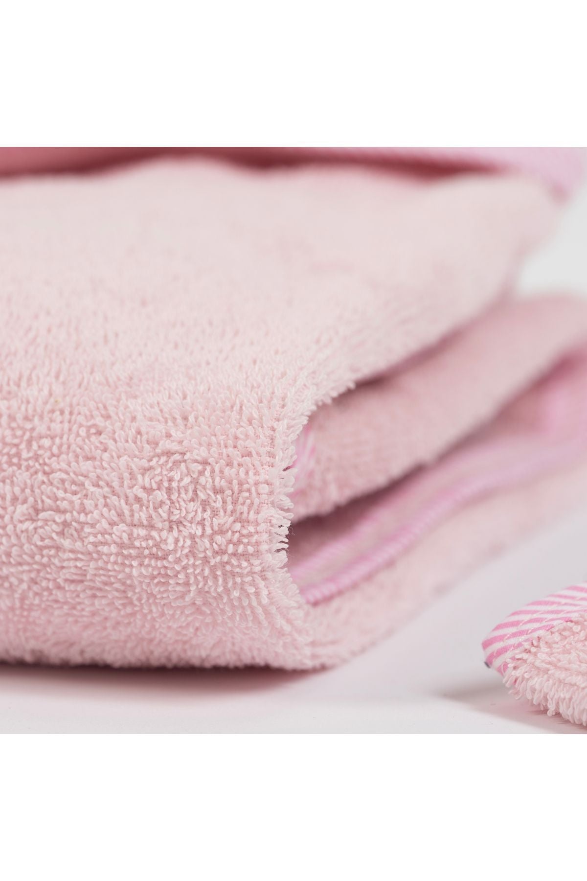 Müslin Başlıklı Bebek Havlusu Kız %100 Pamuk Pembe 75x80cm Banyo Eldiveni Hediyeli